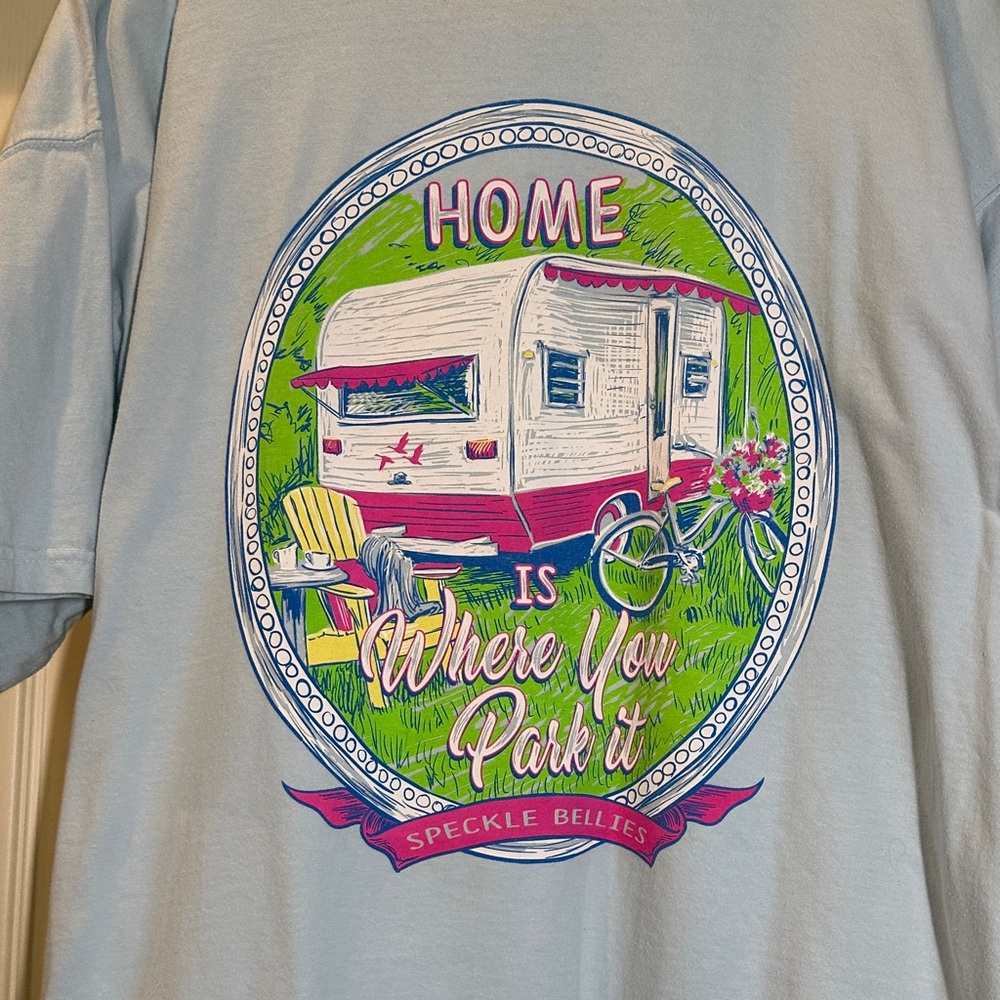 Speckle Bellies Clothing Co. Camping Graphic Tee.  Comfort Colors XL